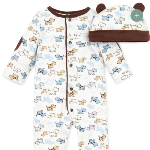Cute Puppies Footed One-Piece And Hat