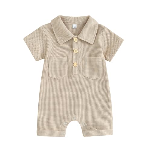 AEEMCEM Newborn Baby Boy Clothes Waffle Knit Polo Romper Bodysuit Solid Short Sleeve Collared Onesie One Piece Jumpsuit