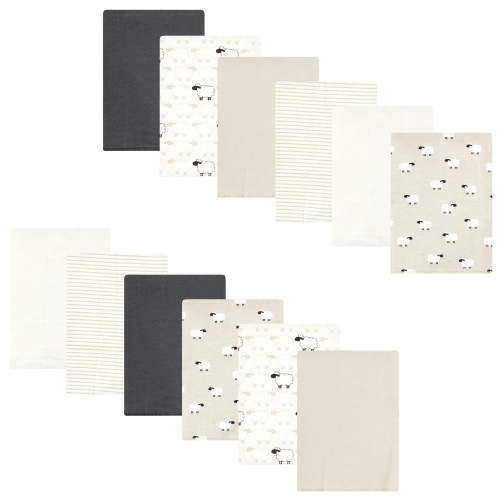 Luvable Friends Hudson Baby Flannel Burp Cloths 12pk, Beige Sheep