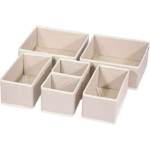 wintfarm Clothes Drawer Organizers,6 Pack Clothes Storage Organizer,Folding Draw Organizers,Drawer Dividers,for Bedroom Fabric Underwear Organizer,Shirt,Underwear,Clothes Organizer(Khaki)