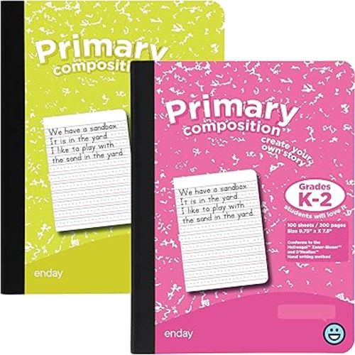 Enday Primary Composition Notebook K-2, Primary Ruled Composition Book, Primary Composition Notebook for Kids, 100 Sheets kindergarten Notebook, Pink and Yellow (2 Pack)