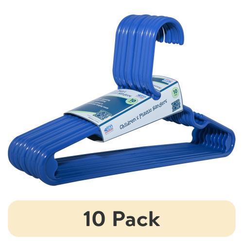 (10 pack) Your Zone Children's Clothing Hangers, 10 Pack, Blue, Sizes up to 8, Durable Plastic