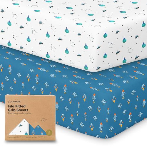 KeaBabies 2-Pack Baby Crib Sheets for Boys, Girls - 52x28 Viscose Derived from Bamboo Toddler Bed Sheets Neutral, Fitted Crib Mattress Cover for Standard Baby Bedding, Soft & Cozy (Space Quest)