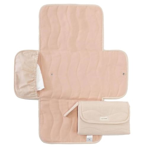 Toddlekind Mini Maven Portable Changing Pad – Organic Cotton & Water-Resistant Polyester – Travel-Friendly, Foldable Change Mat – Blush Stripes with Wave Stitching – Chic, Durable, Easy to Clean
