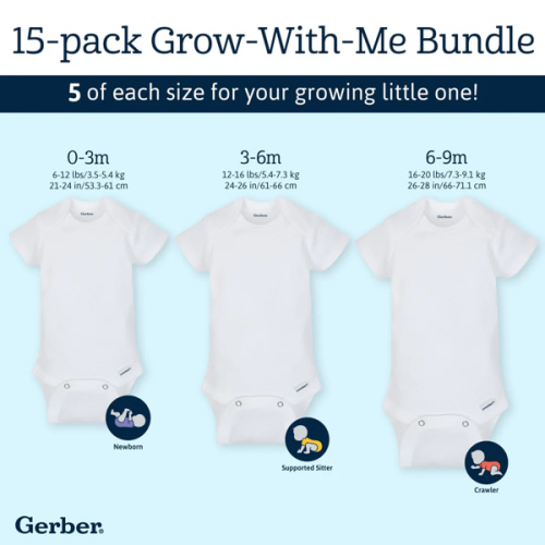Grow-With-Me White Onesies® Bodysuits 15-Pack | Gerber Childrenswear