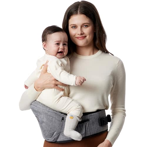 Momcozy Hip Seat Baby Carrier - Adjustable Waistband with Original 3D Belly Protector, Ergonomic Carrier with Various Pockets for Newborns & Toddlers up to 45lbs (Grey, Medium)