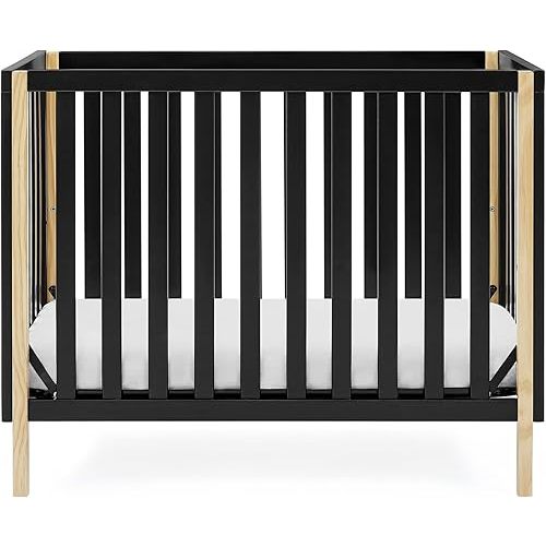 Delta Children Gio Mini Crib with 2.75" Mattress Included, Ebony/Natural