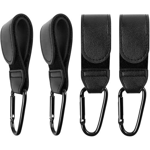 4 PCS Stroller Hook, Baby Stroller Hooks, Universal Stroller Clips and Hooks, Adjustable Stroller Carabiner Clip for Diaper Bags | The Perfect Mummy Hook for Pram, Shopping and Pet Carts(Black)