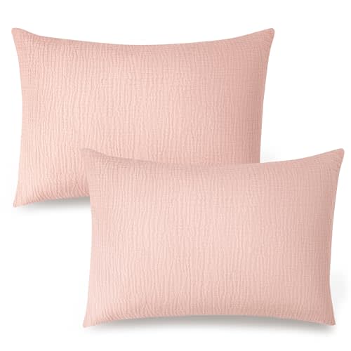 Konssy Muslin Toddler Pillowcase for 13x18 Pillow, 2 Pack Soft & Breathable Cotton Toddler Pillow Case, 100% Cotton Travel Pillow Covers for Baby Kids (Pink)