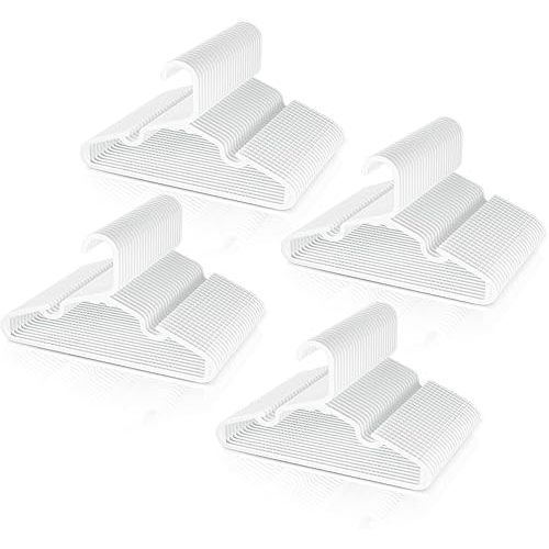 Baby Hangers for Closet, 100 Pack Thin & Hard Plastic Kids Hangers Toddler Hanger for Infant Child Clothing, Childrens Hanger Ideal for Boys and Girls Closets, Pants, Coats, and More, White