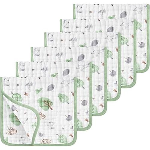 Looxii Muslin Burp Cloths 100% Cotton Muslin Cloths Large 20''x10'' Extra Soft and Absorbent 6 Pack Baby Burping Cloth for Boys and Girls (Fog Blue)