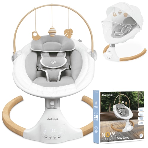 Jool Baby Nova Nature Baby Swing for Newborns  Natural Wood Toys, Electric Motorized Infant Swing, Bluetooth Music