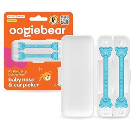 oogiebear: Baby Nose Cleaner & Ear Wax Removal Tool - Safe Booger & Earwax Removal for Newborns, Infants, Toddlers - Dual-Ended - Essential Baby Stuff, Diaper Bag Must-Have, 2 Pack Blue with CASE