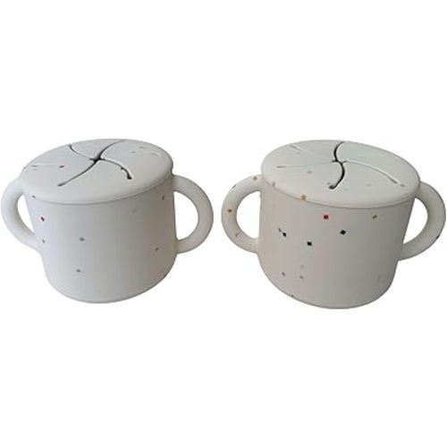 WeeSprout Snack Containers, Food Grade Silicone Cups, Spill-Proof Tops For Toddlers and Babies, Premium Hard Plastic Travel Lids, Dishwasher Safe, Set of 2 Snack Catchers