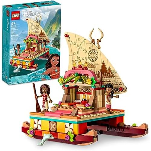 LEGO Disney Princess Moana's Wayfinding Boat Building Toy 43210 Disney Princess Toy Set with Moana and Sina Mini-Dolls, Dolphin Figure, Disney-Inspired Pretend Play Toy for Kids Boys Girls Ages 6+