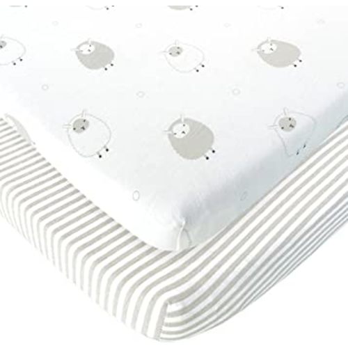 Joey + Joan Pack and Play Sheets Fitted – Compatible with 4moms Breeze Plus Playard & Breeze Go Playard – Fits Up to 30 x 43 Inch Mattress Without Bunching – Grey