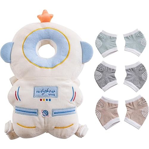 Baby Head Protector Cushion Backpack with 3 Baby Knee Pads for Walking & Crawling. (Astronaut)