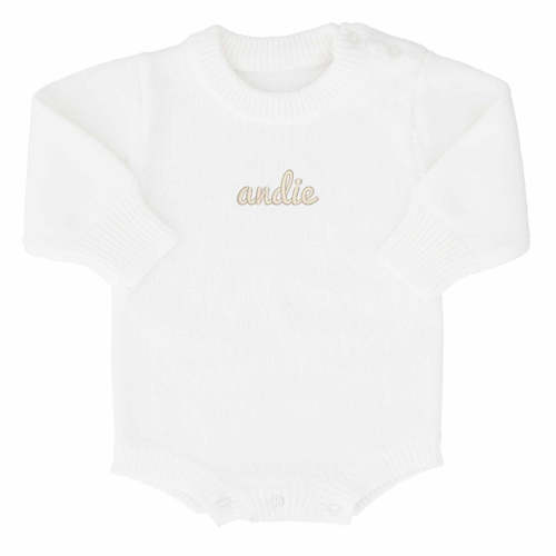 Embroidered Knit Sweater Bubble Romper | Snow