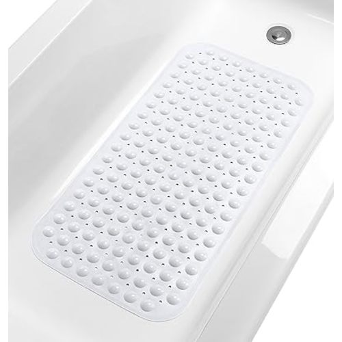 Large Non-Slip Bathtub & Shower Mat 31 inch x16 inch (Smooth/Non-Textured Tubs Only) Safe, Clean, Machine-Washable, Superior Grip&Drainage, Vinyl, Opaque White, Medium