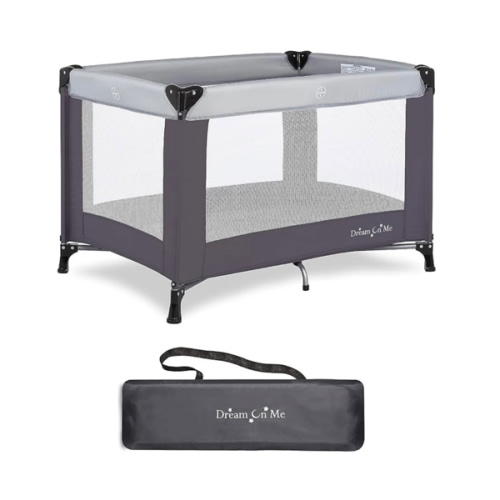 Dream On Me Nest Portable Playard in Grey with Carrybag an Shoulder Strap, Lightweight, Packable and Easy Setup Baby Playard, Breathable Mesh Sides and Soft Fabric - Comes with a Removable Padded Mat