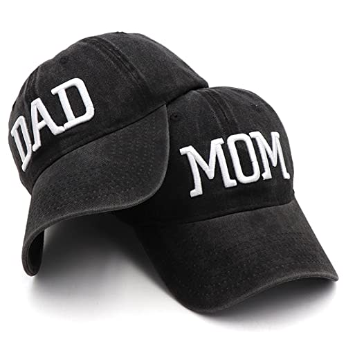 Hiwelove Mom and Dad Hats Fathers Day Mom Dad Gifts Hat Embroidered Adjustable Baseball Caps New Parents Gifts for Couples