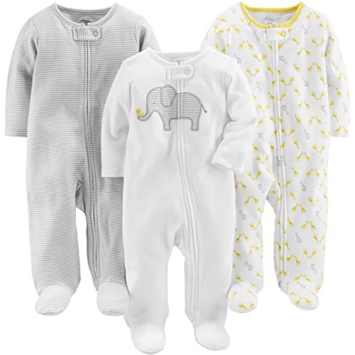 Simple Joys by Carter's Unisex Babies' Neutral Sleep and Play, Pack of 3 - Newborn - Elephant/Stripe/Giraffe