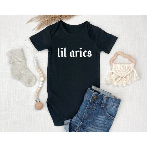 Lil' Aries (White Text) One Piece Bodysuit, Baby Zodiac Gift, baby, baby boy, baby gifts, baby girl, baby one piece, baby outfit