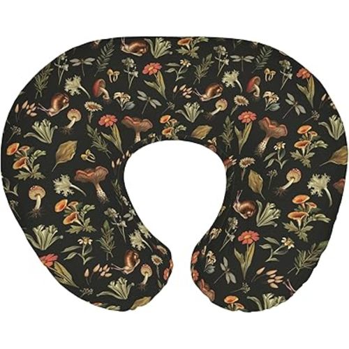 Vintage Mushroom Life Baby Nursing Pillow Covers for Boy Girl Retro Mushroom Leaves Floral Nursery Pillowcase for Breastfeeding Pillows Plant Soft Stretchy Slipcovers for Newborn Infant