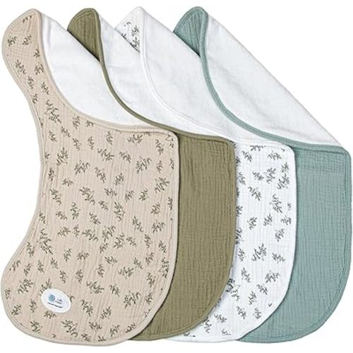 lulumoon Muslin Burp Cloths for Babies - 100% Soft Cotton Large Burping Cloths - Neutral Baby Burp Rags for Boy and Girl - Absorbent Burp Cloth for Spit-Ups - 4 Pack