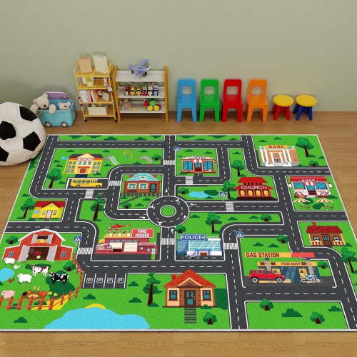 Kids Carpet Car Play Rug, City Life Traffic Road Kids Rug Playmat,Non Slip Children Educational Game Car Mat Area Rug for Playroom Baby Toddler Boys Bedroom Classroom (59X39.4 INCH)