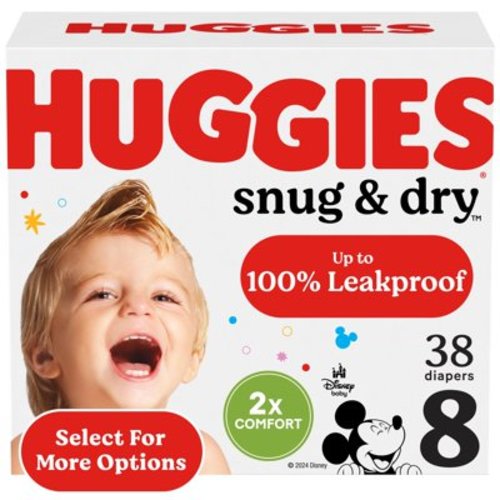 Huggies Snug & Dry Baby Diapers, Size 8 (46+ lbs), 38 Ct (Select for More)