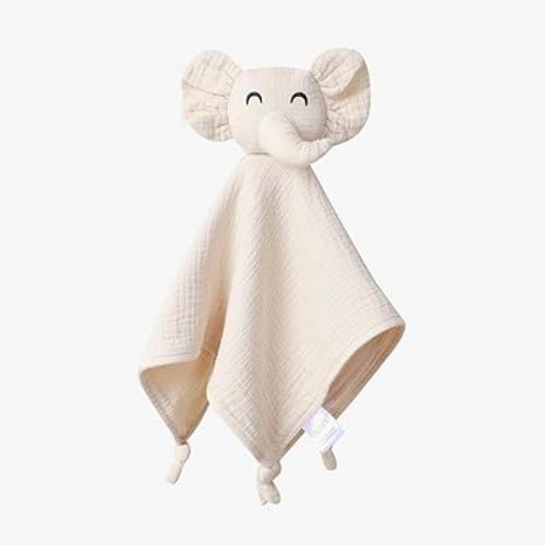 Organic Cotton Muslin Loveys for Babies,Security Blankets for Baby Lovey,Newborn Baby Gifts for Boys and Girls (elephant2-khaki)