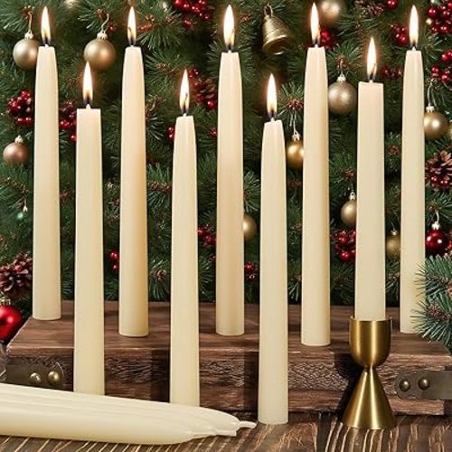 12 Pack Beeswax Taper Candles 8 Hours Beeswax White Candle Sticks Smokeless 8in Tapered Candlesticks Unscented Bees Wax Candle for Home Prayer