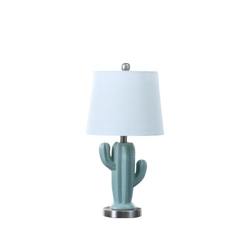 Ore International 22" in SOUTHWEST TEAL CERAMIC CACTUS PLANT MODERN METAL TABLE LAMP