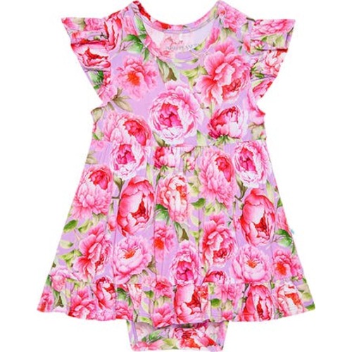 Francoise Peony Print Skirted Bodysuit, 0-3M