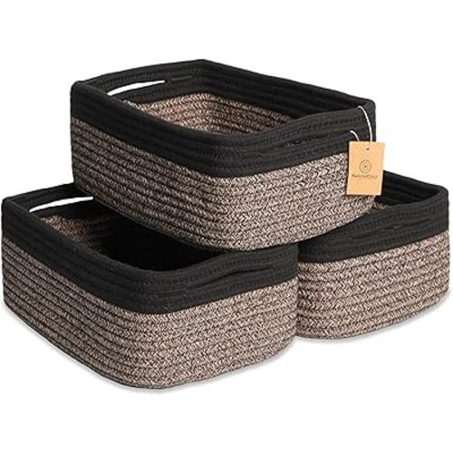 NaturalCozy 11.8"x8"x4.5” Rectangle Storage Baskets for Shelves 3 Pack | Cotton Rope Woven Small Baskets for Organizing | Small Storage Bins for Nursery, Bathroom, Closet, Shelf, Decorative, Gift