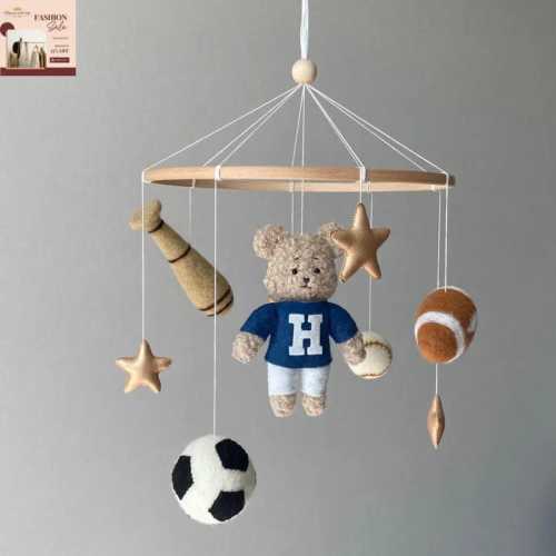 Baby Vintage Nursery Mobile, Football Teddy Bear Crib Mobile, Baby Boy Nursery Decor, Sports Nursery Mobile
