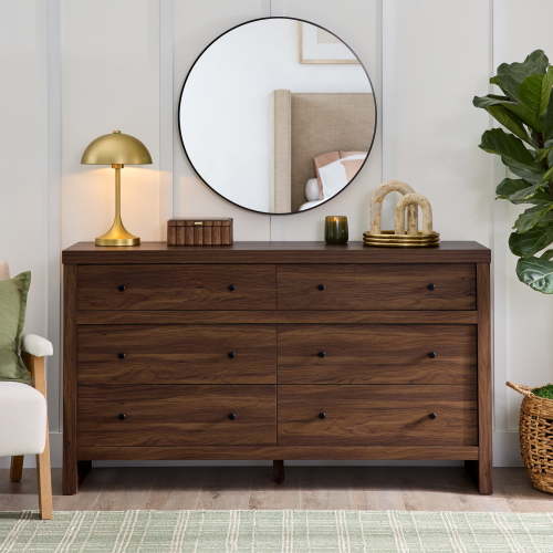 Better Homes & Gardens Ezra 64" Wide 6-Drawer Dresser, Walnut Finish