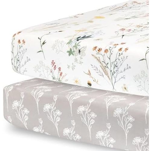 Pobibaby - 2 Pack Premium Fitted Baby Girl Crib Sheets for Standard Mattress - Ultra-Soft Jersey Knit, Safe and Snug, and Stylish Floral Crib Sheet (Wildflower)