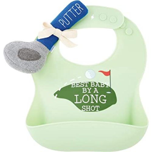 Mud Pie Silicone Baby Golf Bib Set with Golf Putter Rattle