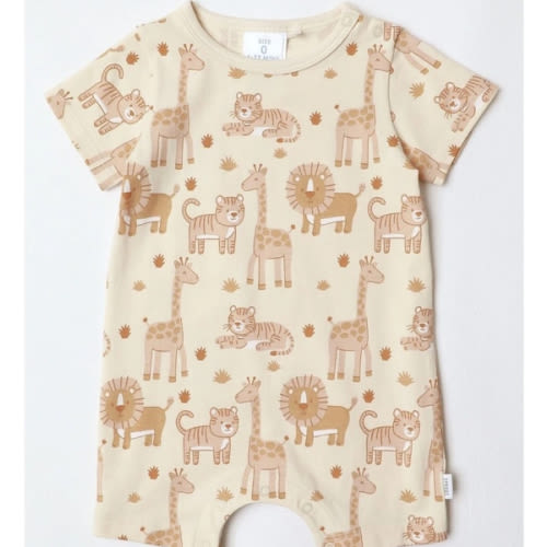 Essential Safari Animal Romper in Bone
