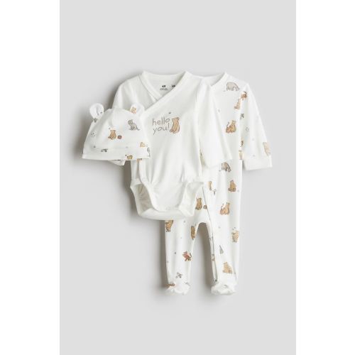 3-piece Cotton Set, Round Neck, Long sleeve, White/Winnie the Pooh