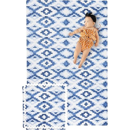 Yay Mats Stylish Extra Large Soft Baby Play Mat. Soft, Thick, Non-Toxic Foam playmat Covers 6 ft x 4 ft. Expandable Interlocking Floor Tiles Toddlers and Kids Playmat Tummy Time Mat