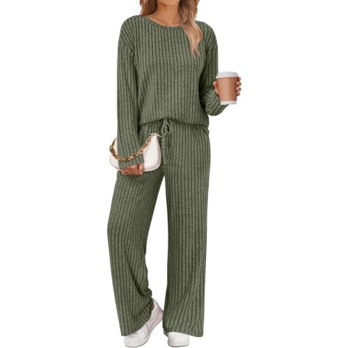 LILLUSORY Womens Lounge Sets 2 Piece Matching Pajamas Fall Fashion 2026 Ribbed Knit Outfits Long Sleeve Casual Sweatsuits