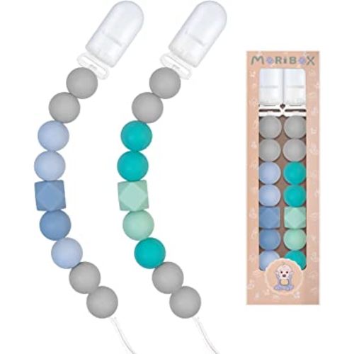 Pacifier Clips for Baby Boys Girls 2 Pack (Green, Blue)