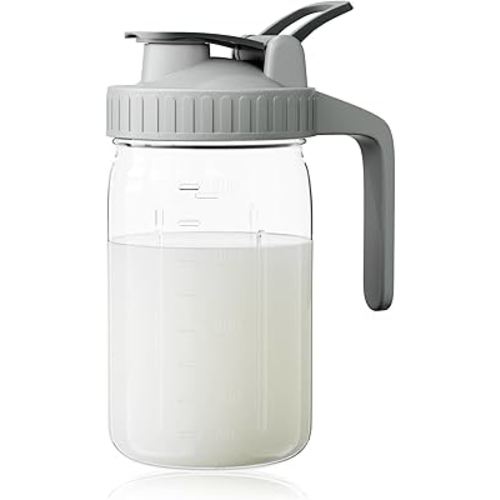 Breast Milk Pitcher, Mason Jar 32 oz, Heavy Duty Wide Mouth Jar with Flip Cap Lid and Pour Spout - Airtight Seal for Freshness and Convenience - Great for Cold Beverages, and Home Entertaining