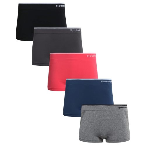 Reebok Women's Boy Shorts Underwear - 5 Pack Stretch Performance Boyshort Panties - Seamless Underwear for Women (S-XXL)
