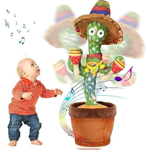 Emoin Talking Cactus Toys Wiggle Dancing Repeat What You Say Singing Mimicking Plush Toy with Light Up Electric Shake for Baby Boys and Girls Green