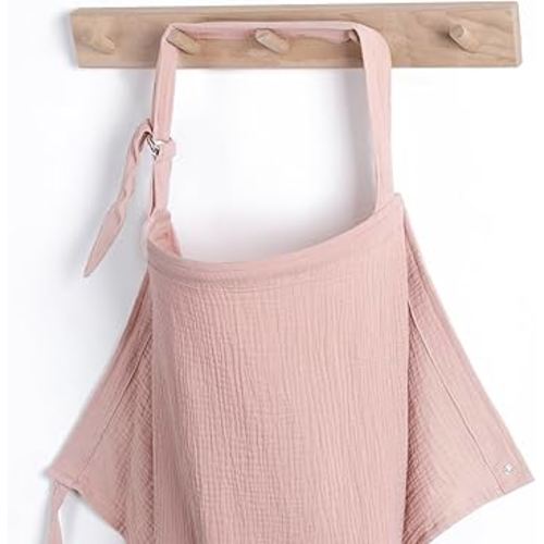 Blissful Diary Muslin Nursing Cover for Breastfeeding, Breathable Breastfeeding Cover up with Arch Neckline for Women, Nursing Apron(Pink)