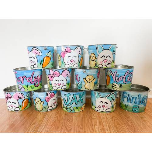 Painted Easter Bucket | Personalized Easter Basket | Easter Bucket | Easter Basket | Easer Pail | Painted Easter Pail | Customized Bucket